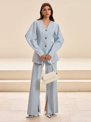 Kabartmalı Kollu V Yaka Blazer