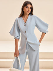 Kabartmalı Kollu V Yaka Blazer