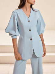 Kabartmalı Kollu V Yaka Blazer