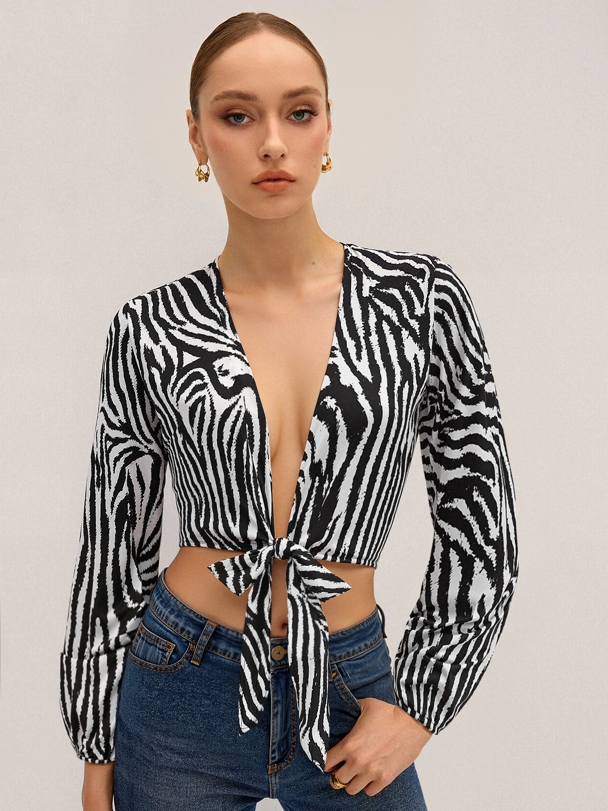 Zebra Desenli Bağcıklı Üst