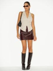 Kanvas Halter Yaka Açık Sırt Yeleği