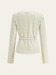 Kemerli Metal Düğmeli Yünlü Dokuma Ceket