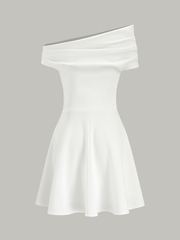 Asimetrik Omuzlu Fırfırlı Elbise