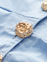 Asimetrik Metal Düğmeli Kabarık Kollu Gömlek