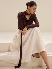 Asimetrik Kravat Detaylı Uzun Kollu Tişört