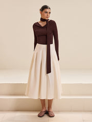 Asimetrik Kravat Detaylı Uzun Kollu Tişört