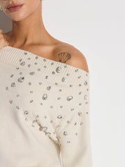 Swarovski Taşlı Tek Omuzlu Kazak