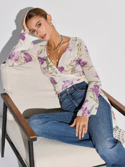 Çiçek Desenli Bağlamalı Triko Üst