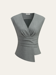 Kırışık Bel V-Yaka Asimetrik Bluz