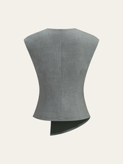 Kırışık Bel V-Yaka Asimetrik Bluz