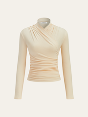 Çapraz Yaka Pliseli Dar Kesim Tişört