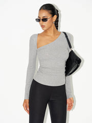 Asimetrik Yaka Fırfırlı Uzun Kollu Bluz