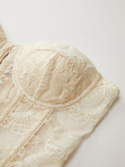 Şeffaf Askısız Dantel Nakışlı Korse Üst