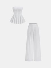 Plise Straplez Peplum Üst