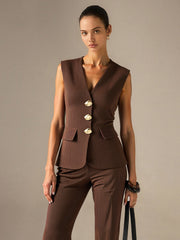 V Yaka Çizgili Düğmeli Atlet