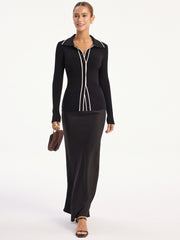 Kontrast Dikişli Polo Yaka Triko Hırka