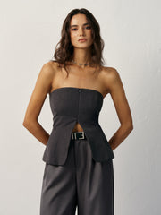 Askısız Gizli Fermuarlı Kesik Bluz