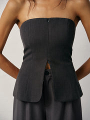 Askısız Gizli Fermuarlı Kesik Bluz