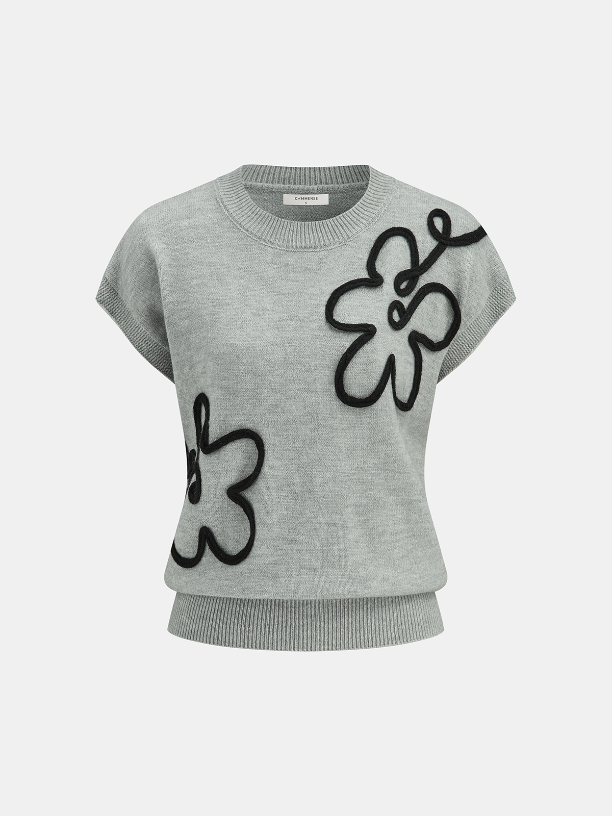 Çiçekli Aplikeli Kısa Kollu Kazak