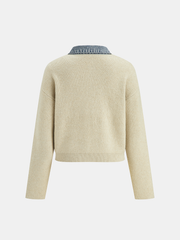 Kot Panelli Fermuarlı Örgü Hırka