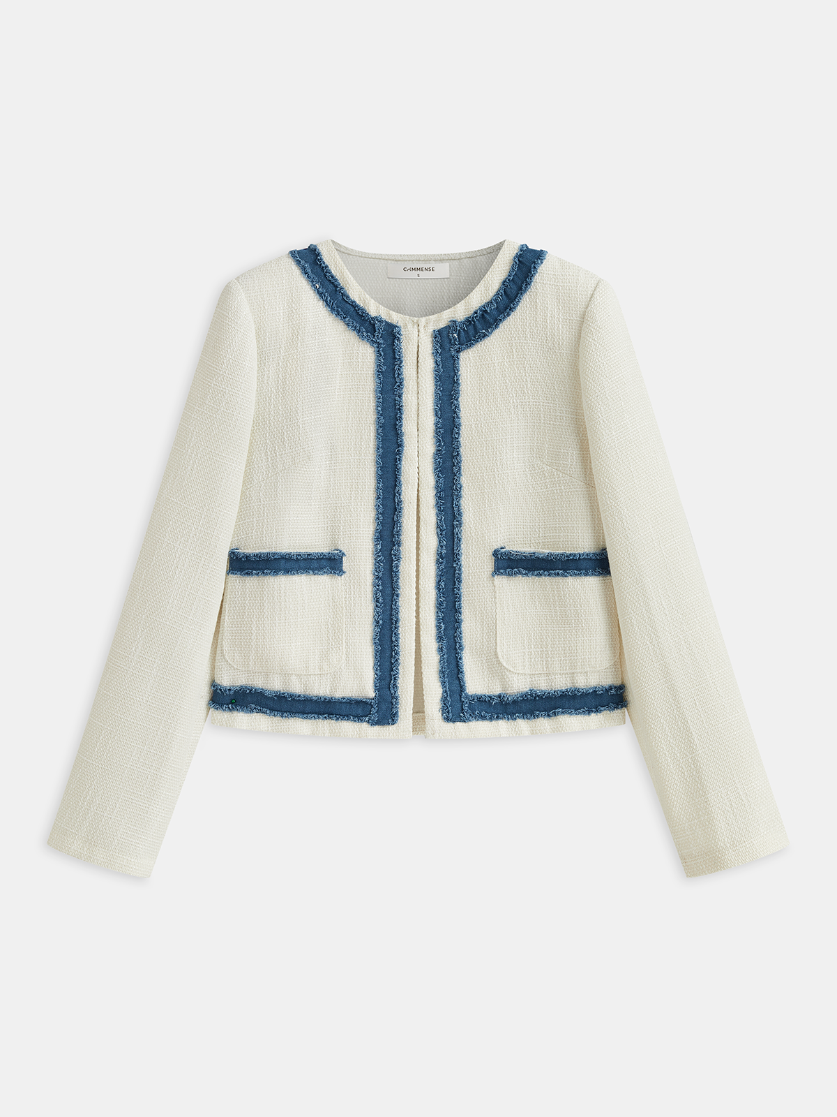 Kontrastlı Kenarlı Yuvarlak Yaka Ceket