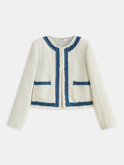 Kontrastlı Kenarlı Yuvarlak Yaka Ceket