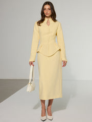 Kadın Anahtar Deliği Yaka Düğmeli Ceket