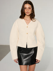 Düşük Omuzlu V Yaka Ceket