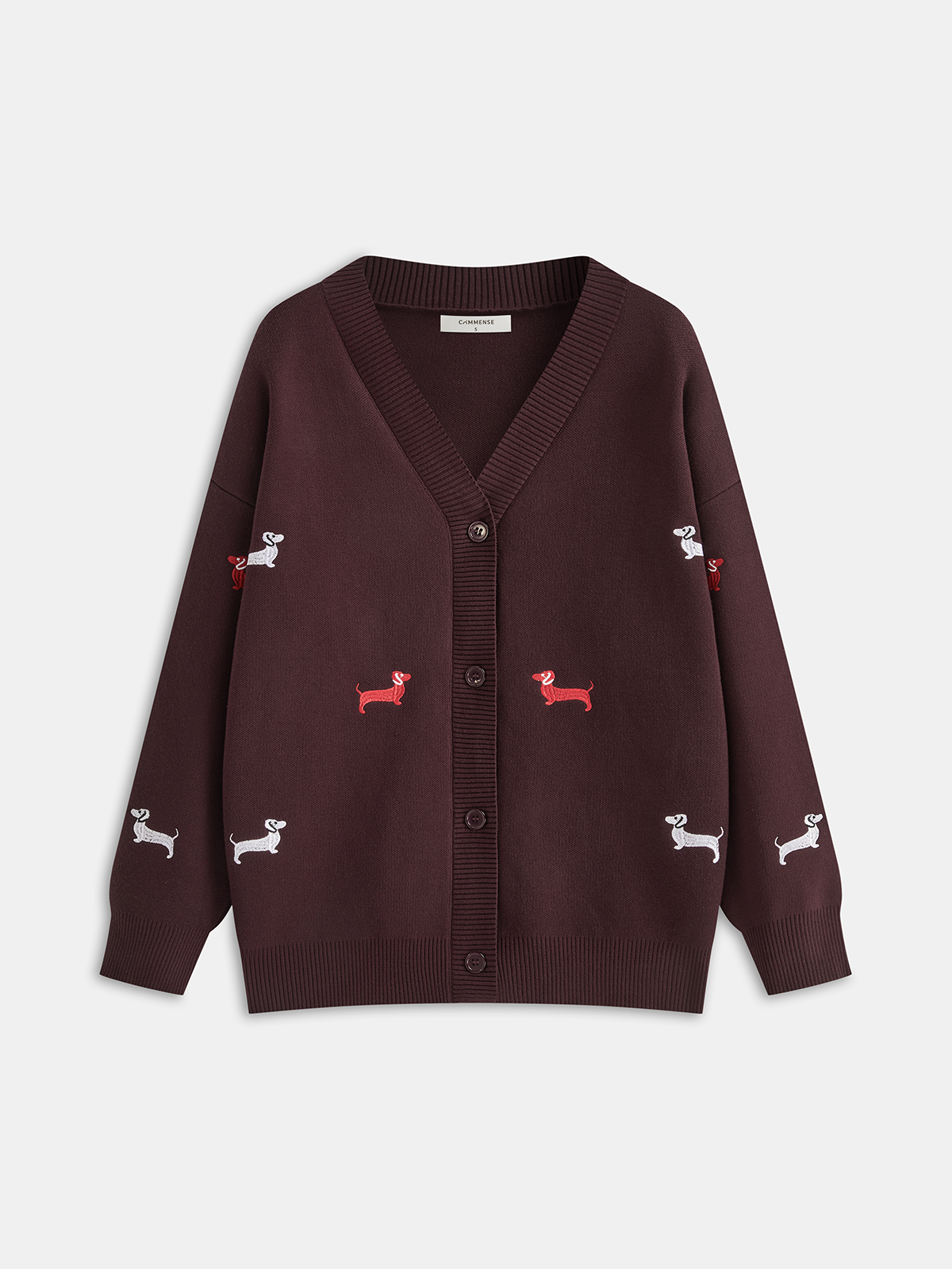 Köpek Nakışlı V Yaka Hırka