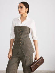 Köpek Dişi Desenli Kolsuz Düğmeli Üst