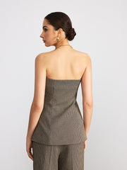 Köpek Dişi Desenli Kolsuz Düğmeli Üst