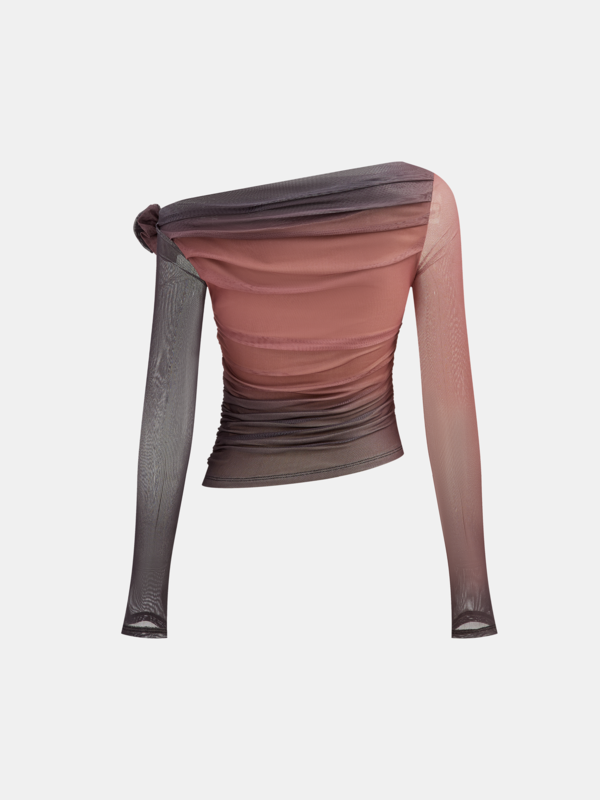 3D Gül Detaylı Ombre Omuz Açık Tişört