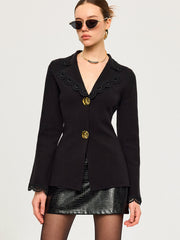 Dantel Kenarlı Hırka Metal Düğmeli