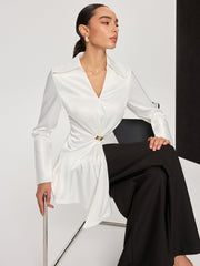 Saten Bluz Dar V Yaka Metal Detaylı