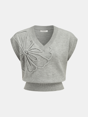 Çiçek Aplikeli Triko Yelek