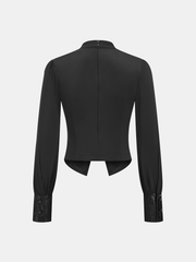 Kıvrımlı Ön Detaylı Yakasız Bluz