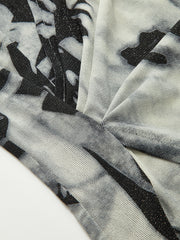 Yarı Şeffaf Uzun Kollu Mermer Desenli Bluz