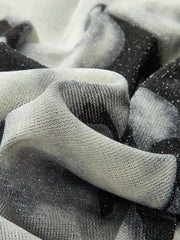 Yarı Şeffaf Uzun Kollu Mermer Desenli Bluz