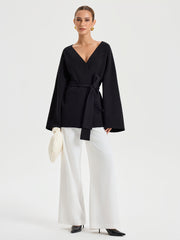 Kemerli V-Yaka Kimono Hırka