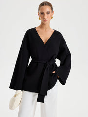 Kemerli V-Yaka Kimono Hırka