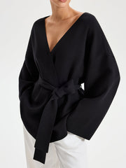 Kemerli V-Yaka Kimono Hırka