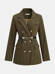 Kemerli Balık Kılçığı Desenli Çift Düğmeli Ceket