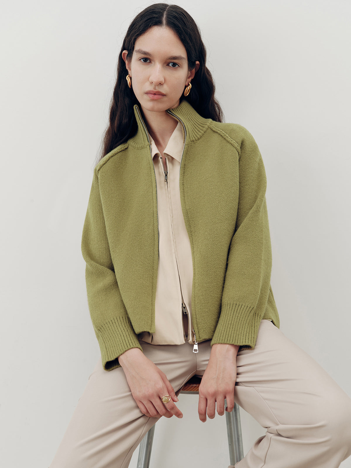 Kapüşonlu Fermuarlı Triko Hırka