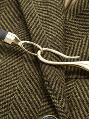 Kemerli Balık Kılçığı Desenli Çift Düğmeli Ceket