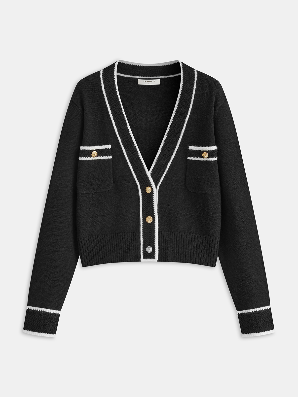 Kontrast Dikişli Düğmeli Hırka