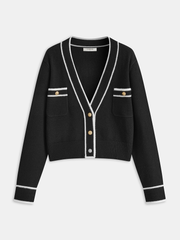 Kontrast Dikişli Düğmeli Hırka