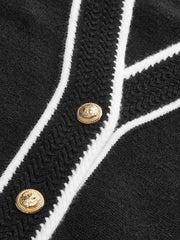 Kontrast Dikişli Düğmeli Hırka