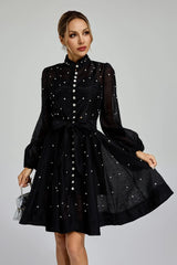 Kaïssa Siyah Elmaslı Mini Elbise