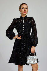 Kaïssa Siyah Elmaslı Mini Elbise