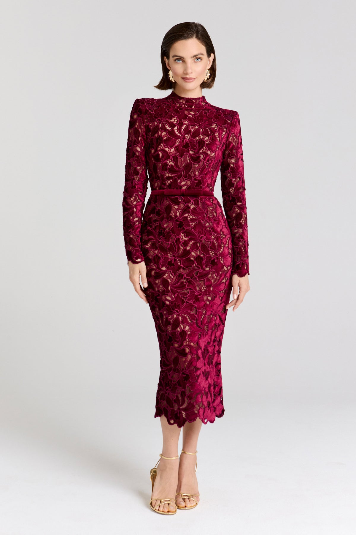 Diane Bordo Dantelli Midi Elbise